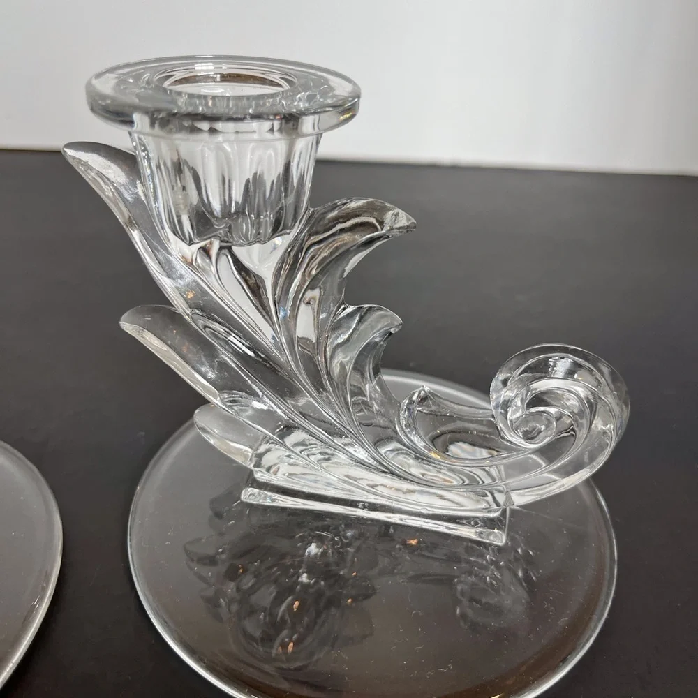 Vintage Art Deco Fostoria Glass Candlestick Holders